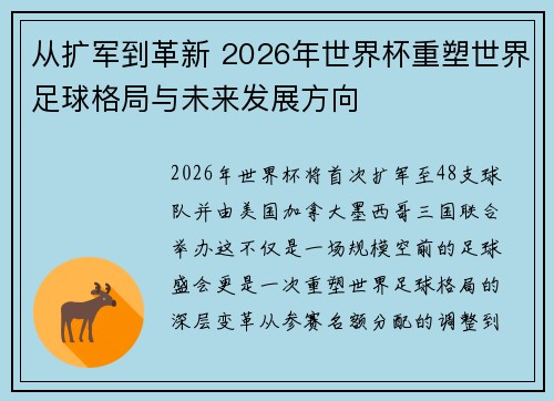 从扩军到革新 2026年世界杯重塑世界足球格局与未来发展方向